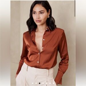 Banana republic Satin Classic Shirt - burnt orange color